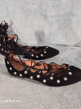 Free People x Jeffrey Campbell "Spring Sparkle" Lace-Up Ballet Flats. Size 7